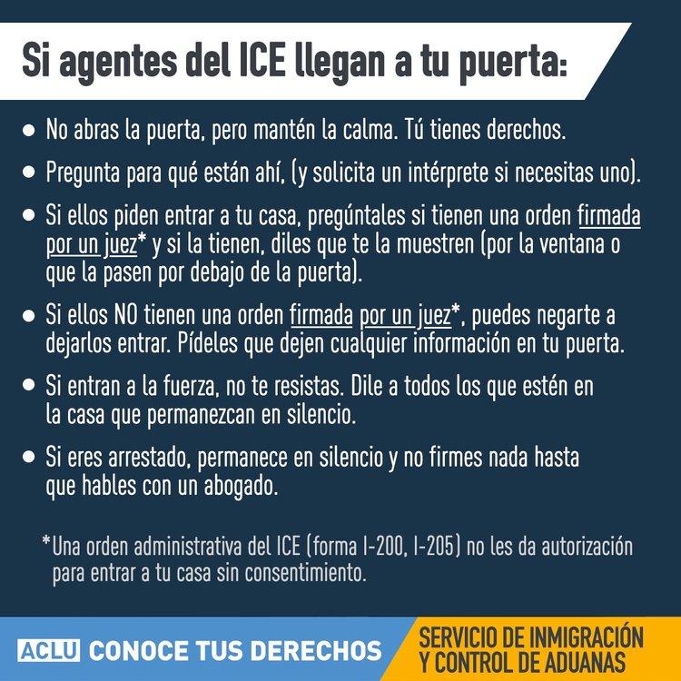 if ice agents show up at your door list of what to do, in spanish